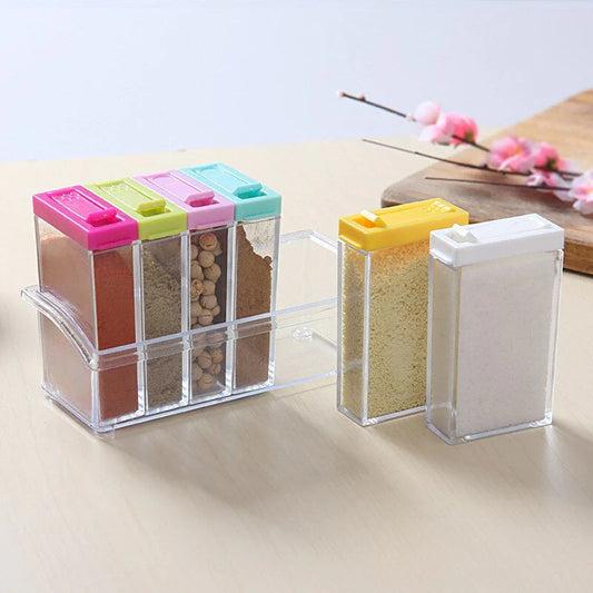 6Pcs Spice Jar Set Home Storage Container with Tray Rack.