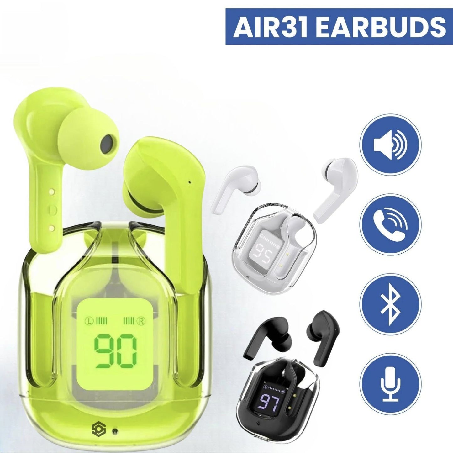 Air 31 Earbuds Wireless Crystal Transparent Bluetooth TWS