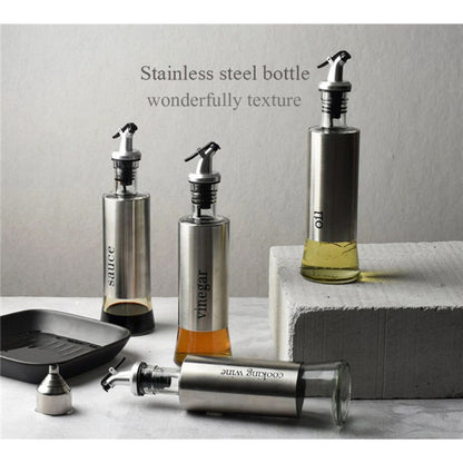 High-Quality Stainless-Steel Covered Smart Glass Oil Bottle 300ml