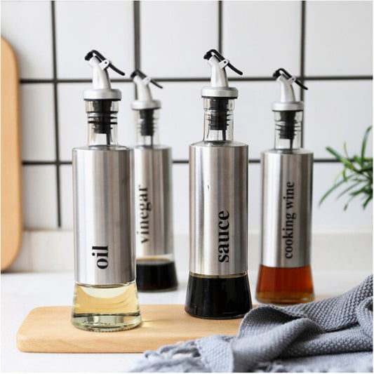 High-Quality Stainless-Steel Covered Smart Glass Oil Bottle 300ml