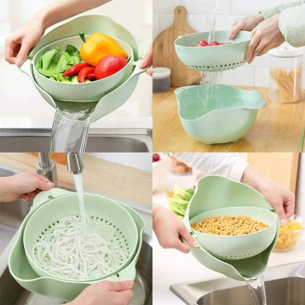 Household Double Layer Kitchen Vegetable and Fruit Washing Basket