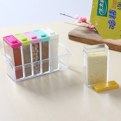 6Pcs Spice Jar Set Home Storage Container with Tray Rack.